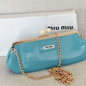 Miu Miu Turquoise Patent Leather Kiss-Lock Shoulder Bag